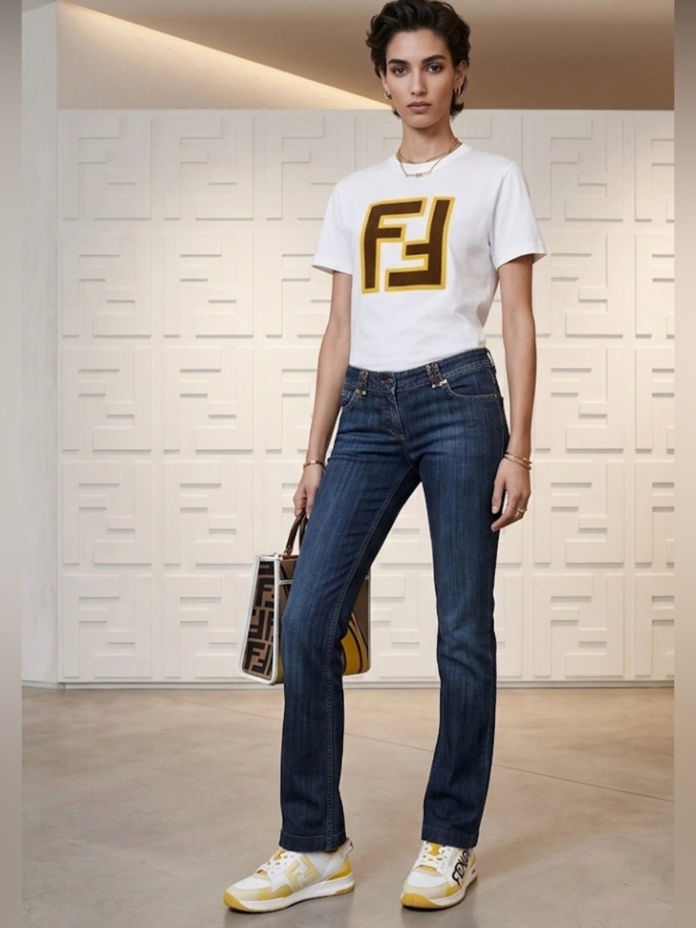 Authentic Fendi luxury designer signature denim jeans with leather accents sz 6